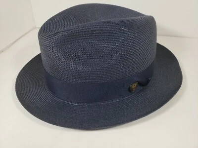 DOBBS ROSEBUD NAVY FLORENTINE MILAN STRAW FEDORA MADE IN USA - Image 1 of 4