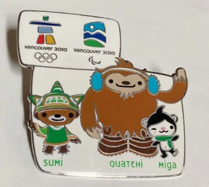 Vancouver Olympics 2010 Hat Lapel Pin Mascots Miga Quatchi Sumi Paralympics - Picture 1 of 4