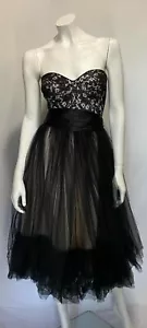 Moss and Spy size 8 dress Black Gold layered lace strapless sash Formal Designer - Picture 1 of 5