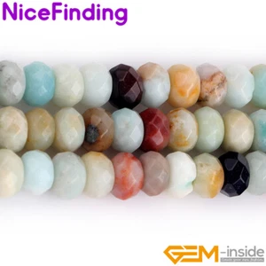 Natural Mixed Color Faceted Amazonite Rondelle Stone Spacer Beads Jewelry Making - Picture 1 of 14