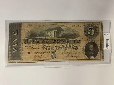 T-69 1864 $5 Confederate States of America - Image 1 of 2