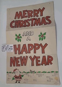 Vintage 1967 Store Window Display Paper Merry Christmas & Happy New Year Santa  - Picture 1 of 23