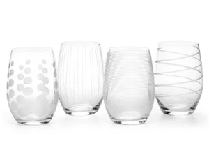 Mikasa 'Cheers' Set of 4 Etched Crystal Stemless Wine Glasses - Picture 1 of 16