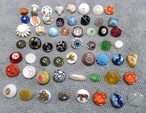 57 Vintage Antique Glass Buttons MULTICOLOR & PATTERNS - Picture 1 of 9
