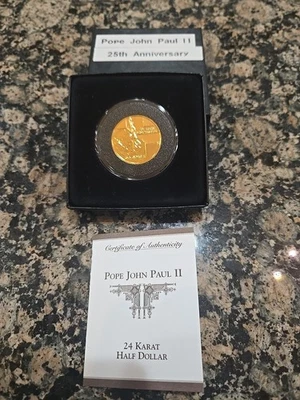 Pope John Paul II 24K Gold Half Dollar Coin In Display Box Only 20k Made - Image 1 of 4