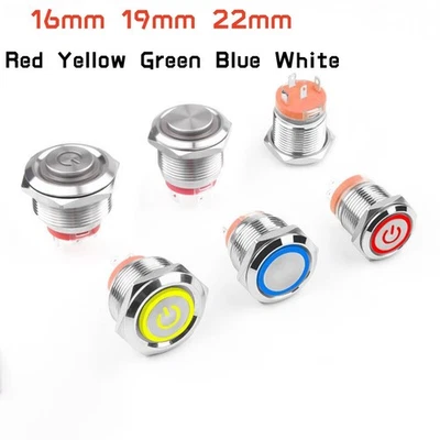 Waterproof 3-220V Metal LED Short Push Button Switch Momentary Self Reset On/Off - Image 1 of 4