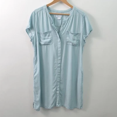 Liz Claiborne Shirt Dress Womens Large Lyocell Chambray Pockets Button-Up Blue - Image 1 of 4