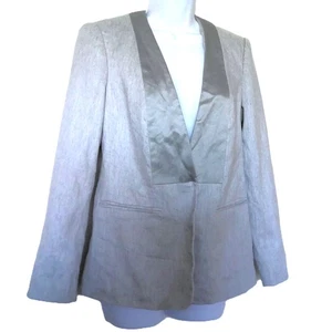 Neu maßgeschneidert Rebecca Taylor Blazer Jacke hellblau grau Denim & Satin Neu mit Etikett Gr. 4 - Bild 1 von 7