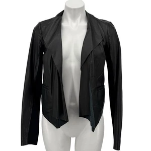 Trouve Giacca Moto Pelle Leggera Donna Piccola Nera Aperta Anteriore Drappeggio Chic - Foto 1 di 10