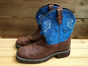 Justin GYPSY Blue Wings Cross Western Leather Cowboy Boots - Womens Size 8.5 EUC - Picture 1 of 11