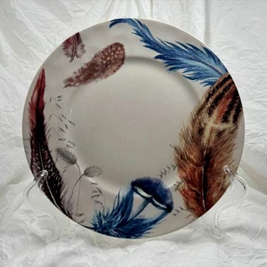 Pier 1 Feather Blue & Brown Dinner Plate - Picture 1 of 5