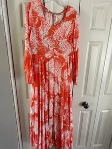 Free People First Kiss Maxikleid Orange Blumen Langarm Viskose Bohemian M - Bild 1 von 16
