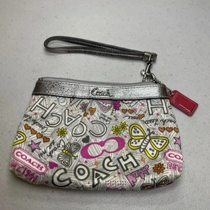 Y2K Coach Poppy Wallet Clutch Wristlet Silver Pink Flowers Butterflies Hearts - Picture 1 of 6