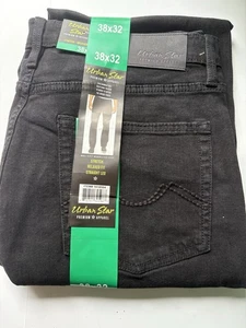 Pantalones de mezclilla negros elásticos de pierna recta Urban Star para hombre 38x32 nuevos con etiquetas - Imagen 1 de 2