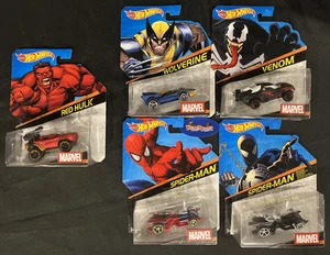2014 Hot Wheels 5 LOT RED HULK 23 Spiderman 4  Venom 6 Wolverine 7 Spiderman 22 - Picture 1 of 2