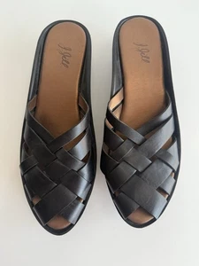 J.Jill Black Leather Strappy Braided Woven Slide Sandals Women’s Size 8.5 Heel - Picture 1 of 15