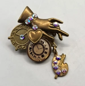 Neu mit Etikett handgemachte wertvolle Erinnerungen Brosche Zeit hat Bedeutung Swarovski Österreich Kristall - Bild 1 von 5