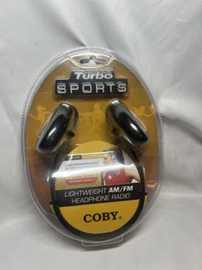 Vintage Coby CX-24 Lightweight AM/FM Radio Headphones Turbo Sport Black New - Picture 1 of 4