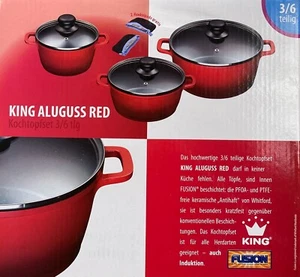 Kochtopfset KING ,Aluguss Rot Größen ca. Ø16, Ø20, Ø24cm Keramikbeschichtung - Bild 1 von 2