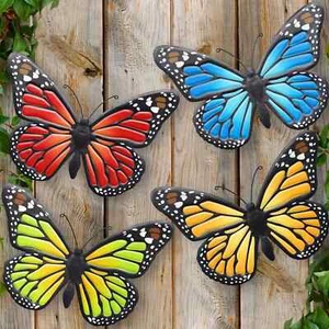 EOORAU Metal Butterfly Wall Outdoor Decor 4 Pack 9.8" Wall Art Sculpture - Picture 1 of 8