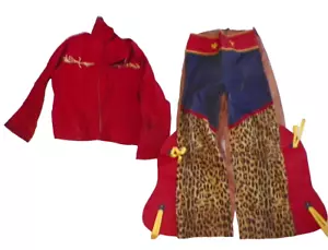 Cowboy Western Costume Boys Size 12 Red Jacket Pants with Chaps Vintage As Is - Picture 1 of 7