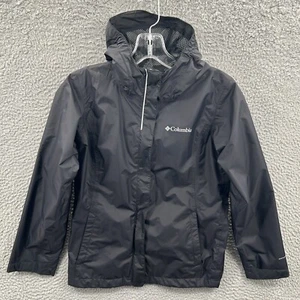 Columbia Jacket Girls Medium Black Arcadia Waterproof Reflective Rain Coat Youth - Picture 1 of 13