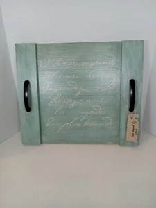 Turquoise Wooden Serving Tray With Handles Shabby Chic Cottage Core French Core - Picture 1 of 11