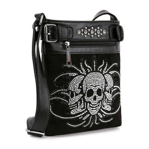 Bandolera bandolera de hombro con diseño de calavera trío de diamantes de imitación para mujer - Imagen 1 de 6