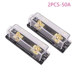 2PC 50A Gold ANL Fuse Holder 2/0 or 1/0 0 Gauge AWG W/50 Amp Fuse Block Fuse Box - Picture 1 of 9