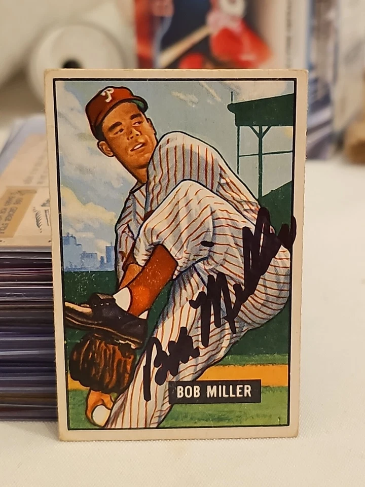 1951 Bowman #220 Robert Bob Miller Philadelphia Phillies Autographed EX-MT Sharp - Image 1 of 2