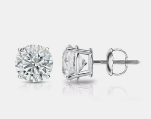 14K White Gold Solitaire Stud Earrings Round Cut Lab Created Diamond 1.00 Carat - Picture 1 of 5