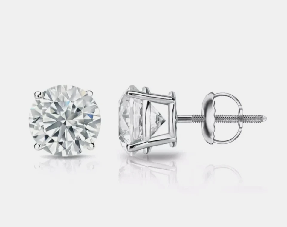 14K White Gold Solitaire Stud Earrings Round Cut Lab Created Diamond 1.00 Carat - Image 1 of 4