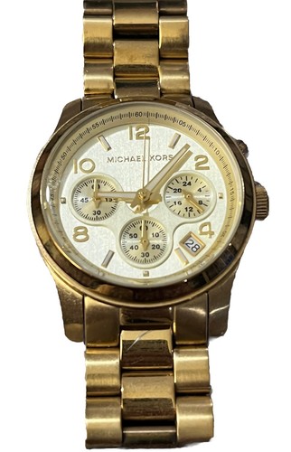 Michael Kors Womens Watch MK 5055 Runway G S.Steel Chrono Mk5055 New Battery