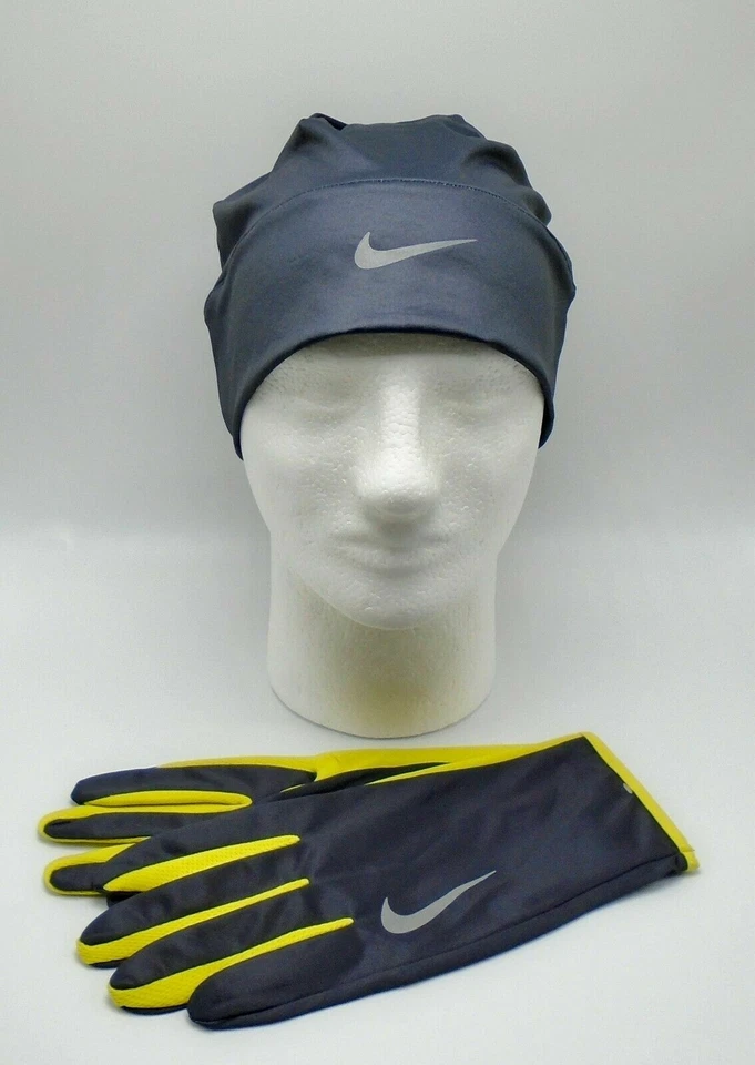 Nike Hat and Gloves Set Men's L/XL Dri-Fit Running Gridiron/Bright Citron/Silver