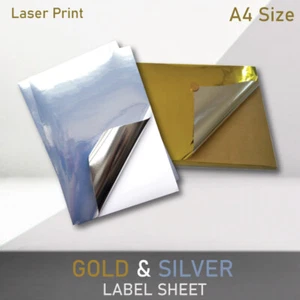 100pcs A4 Glossy Gold / Silver Self Adhesive Sticker Paper Sheet Label Laser - Picture 1 of 14
