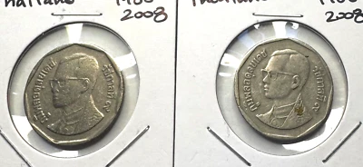 World Coin 1988-2008 Thailand 5 Baht Copper-Nickel Clad Circulated (2 Coins) - Image 1 of 4