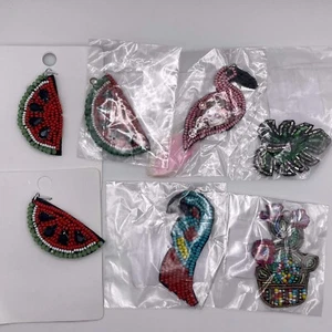 Menge 7 Handarbeit Anhänger Wassermelone Flamingo Blätter Papagei stilvolle Perlen Pailletten - Bild 1 von 8