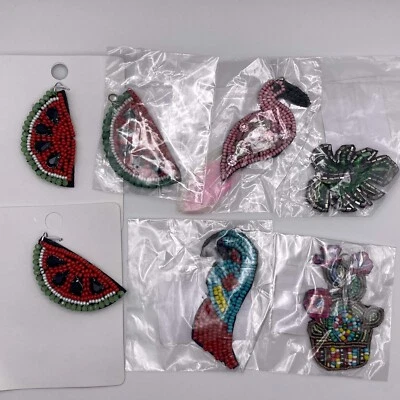 Lote de 7 Colgantes Hechos a Mano Sandía Flamenco Hojas Loro Elegante Cuentas Lentejuelas Foto 1 de 4