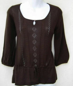 NWT Ann Taylor LOFT Brown lightweigth lace detail women's Sweater Sz SP 4P/6P - Picture 1 of 1