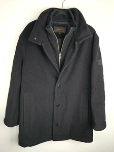 Ben Sherman Wool Coat Funnel Neck Ribbed Bib Black Size Large Zip MQ4060 - Picture 1 of 7
