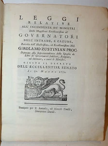 Repubblica Veneta Economia - Girolamo Zustinian Leggi per gli Scrivani - 1730 ca - Foto 1 di 1
