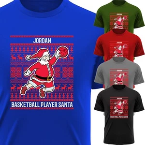 American Santa Christmas Mens Short Sleeves TShirt Sports Xmas Graphics Gift Tee - Picture 1 of 12