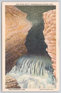 Postkarte Lost River 150 Fuß unterirdisch Niagara Höhle Harmonie Minnesota Leinen - Bild 1 von 2