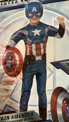 Disfraz de Capitán América Marvel para niño CON máscara y músculos, talla M (8-10) TOTALMENTE NUEVO Foto 1 de 4