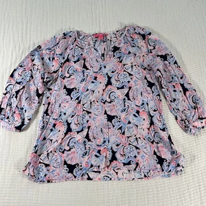 Lilly Pulitzer Top Womens Medium Willa High Tide Blue Pink Seahorse Beach Summer - Picture 1 of 12