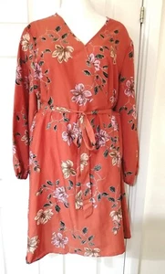 SIMPLY BE Orange Floral Waist Belt Knee Length Dress Size UK 32 - Picture 1 of 8