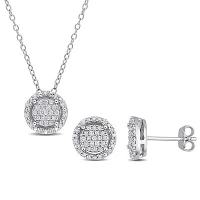 Conjunto de brincos, pingentes e correntes de prata esterlina com halo de diamante Amour - Imagem 1 de 4