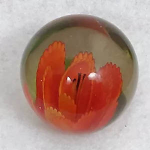 Vintage Orange Flower Art Glass Sculpture Round Paperweight 2 3/4" Diameter Orb - Picture 1 of 6