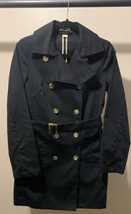 Old Navy Trenchcoat Zweireiher Damen SM schwarz Taschen Gürtel Single Vent - Bild 1 von 5