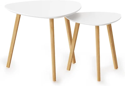 Bamboo Nesting Triangle End Table,Set of 2 Coffee Table Modern Minimalist Side T - Image 1 of 4